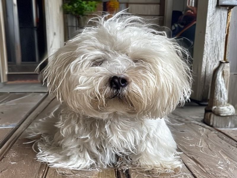 Bichon frise before grooming, shaggy and matted around the face