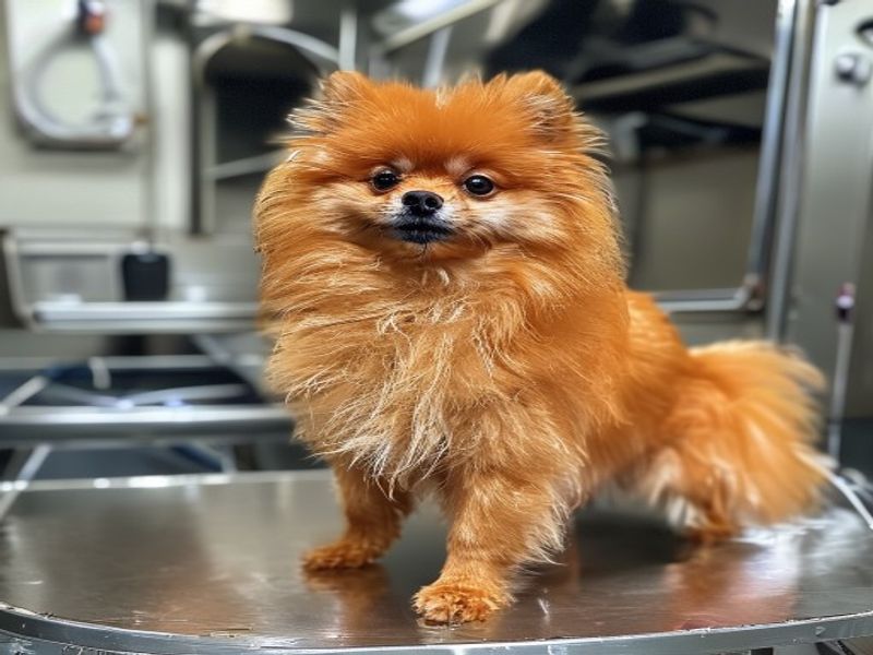 Pomeranian before grooming, dense matted undercoat