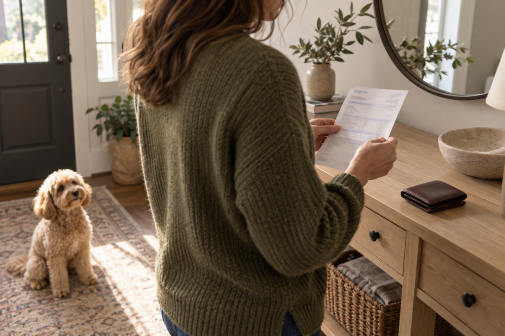 Owner reviewing a grooming bill before payment
