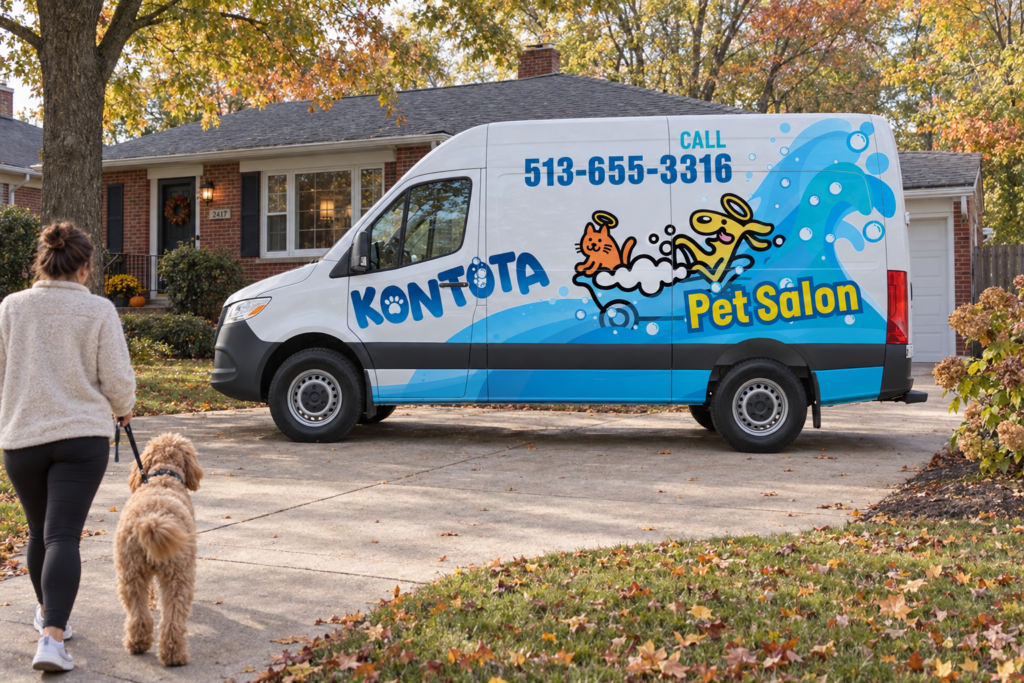 Illustrative Cincinnati driveway scene with Kontota van and phone 513-655-3316